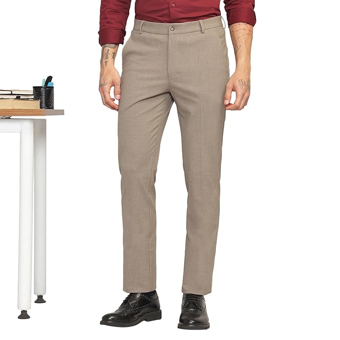 SUBTRACT Men 4 Way Stretch Wrinkle Free Slim Fit Formal Trouser with 2 inch Flexible Waistband | Men's Pants for Office or Party