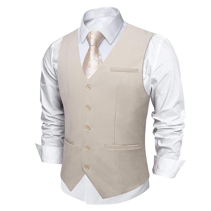 DiBanGu Mens Suit Vest Business Formal Dress | Vest for Men, Solid Color, V-Neck, 3 Real Pocket, Casual Dress Waistcoat, For Suit or Tuxedo, Wedding Party, Prom